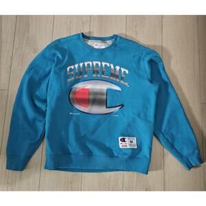 Supreme Champion Chrome Crewneck Teal Turquoise Size Medium